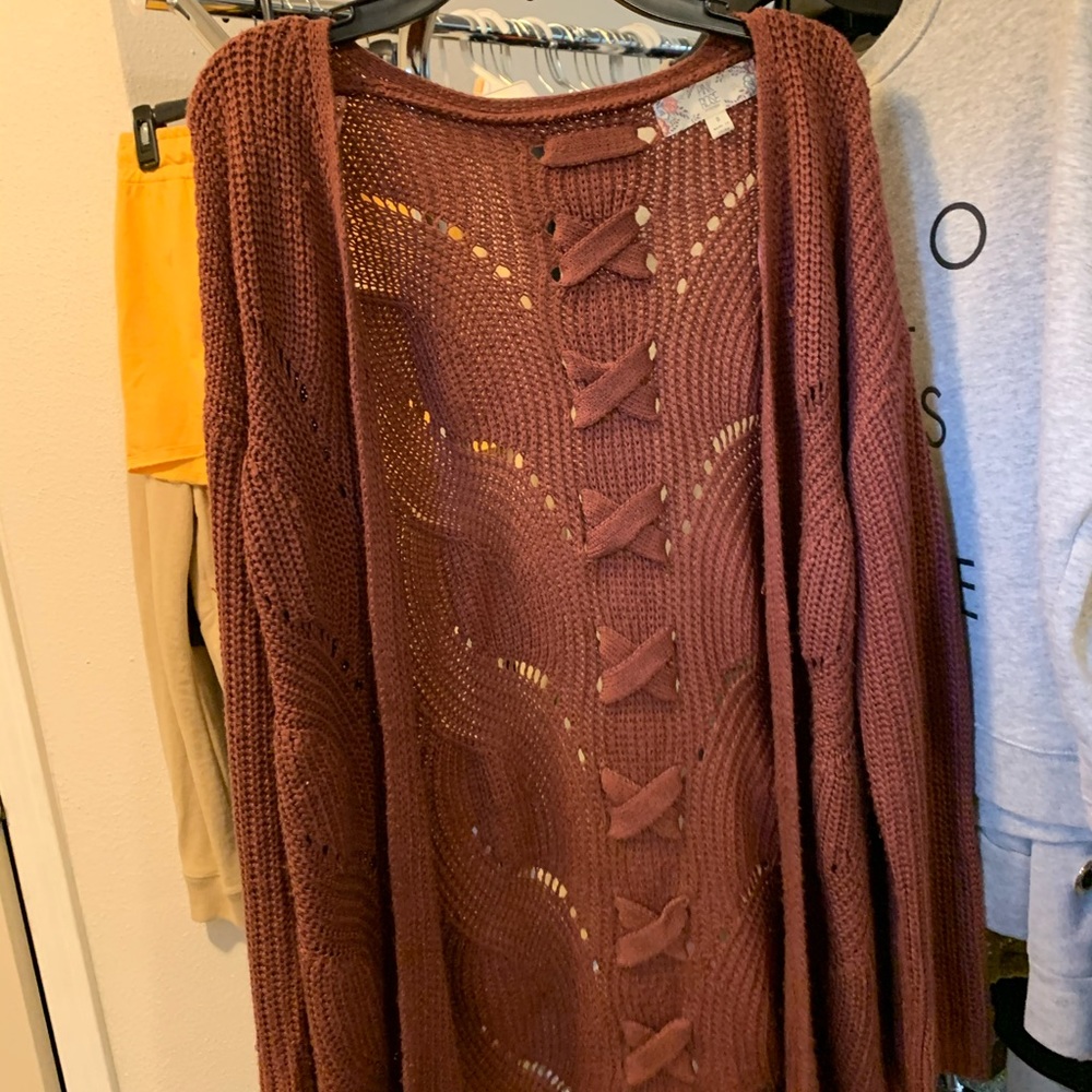 Long Magenta Knit Cardigan